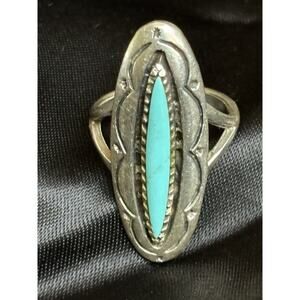 Vintage Navajo Oblong Turquoise Sterling Ring Shadowbox Size 5.5 Native American
